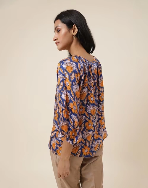 Blue Rayon Blend Hand Block Printed Top 4 Blue Rayon Blend Hand Block Printed Top