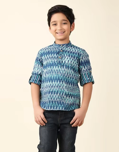 Indigo Cotton Hand Block Printed Short Kurta