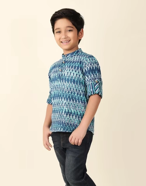 Indigo Cotton Hand Block Printed Short Kurta