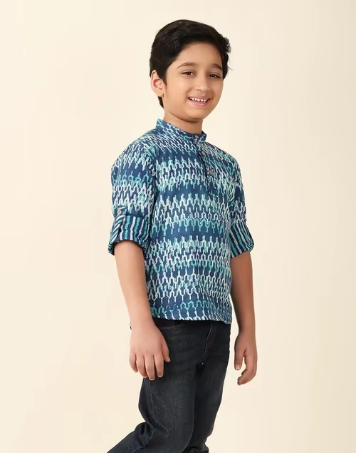 Indigo Cotton Hand Block Printed Short Kurta