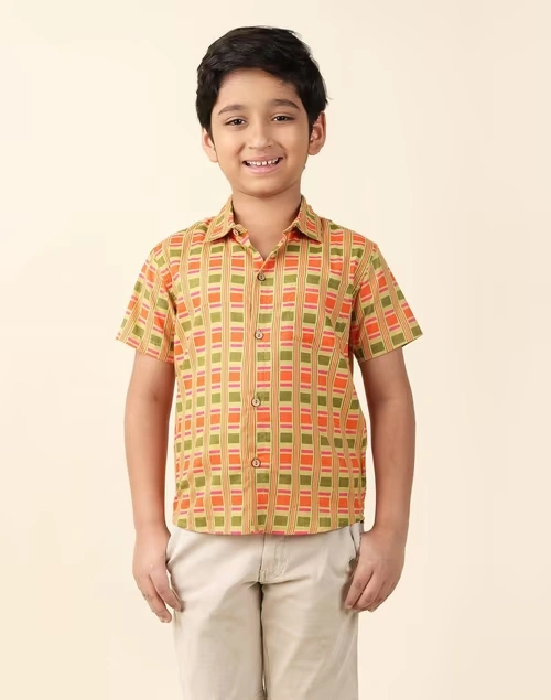 Green Cotton Printed Shirt