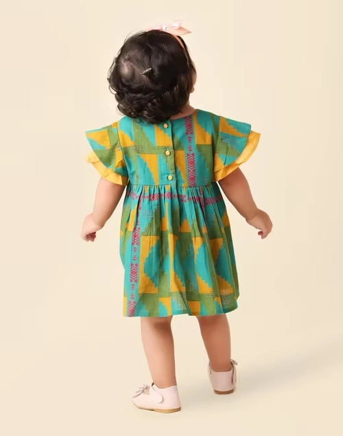 Green Cotton Printed Dress