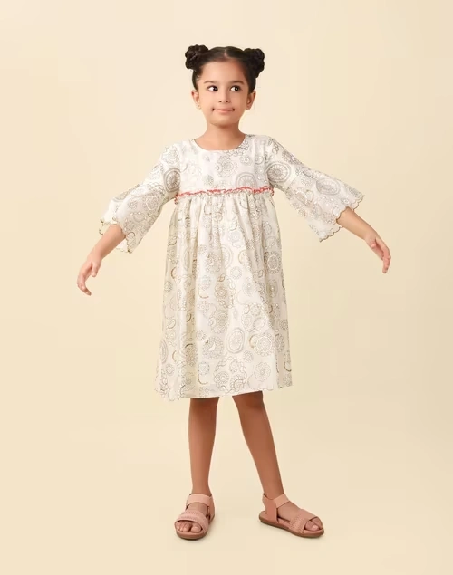 Natural Cotton Silk Printed Dress