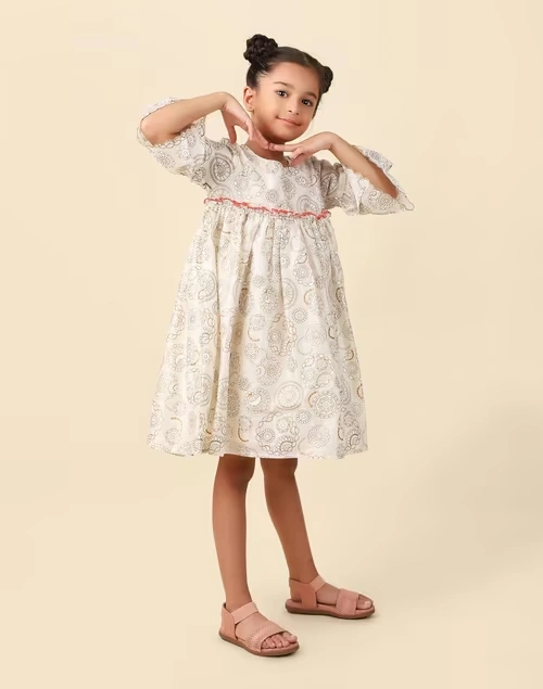 Natural Cotton Silk Printed Dress 3 Natural Cotton Silk Printed Dress