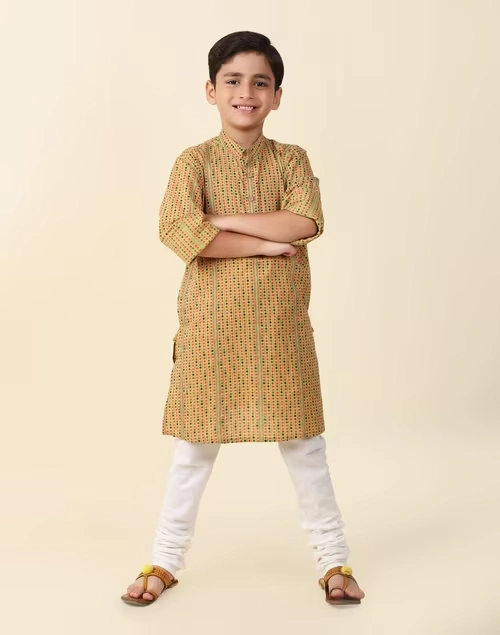 Green Cotton Printed Long Kurta