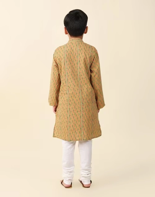 Green Cotton Printed Long Kurta