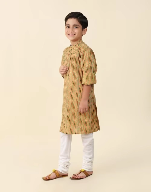 Green Cotton Printed Long Kurta