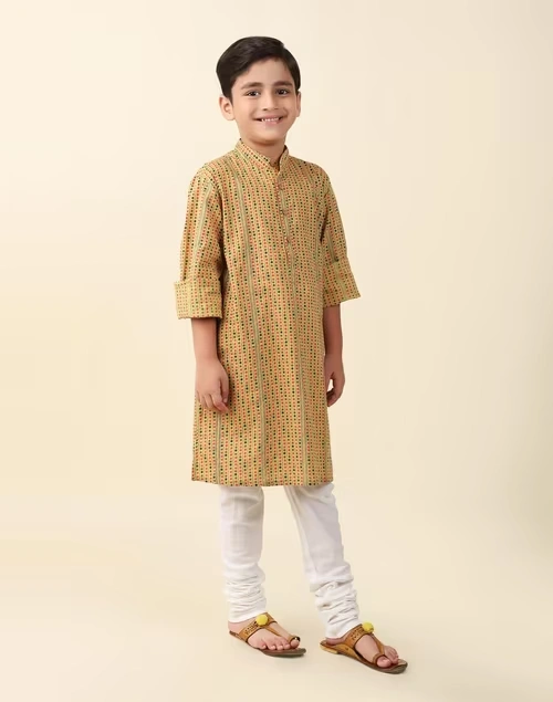 Green Cotton Printed Long Kurta