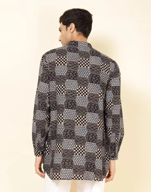 Black Cotton Ajrakh Printed Slim Fit Short Kurta 4 Black Cotton Ajrakh Printed Slim Fit Short Kurta