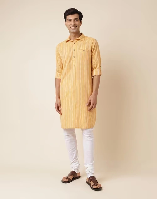 Yellow Cotton Dobby Pathani