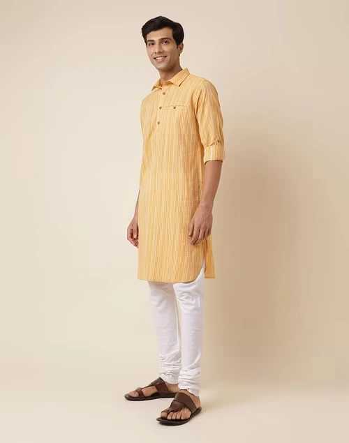 Yellow Cotton Dobby Pathani