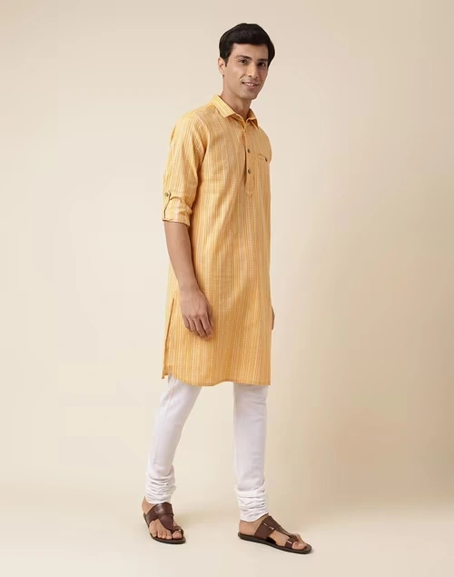 Yellow Cotton Dobby Pathani 3 Yellow Cotton Dobby Pathani